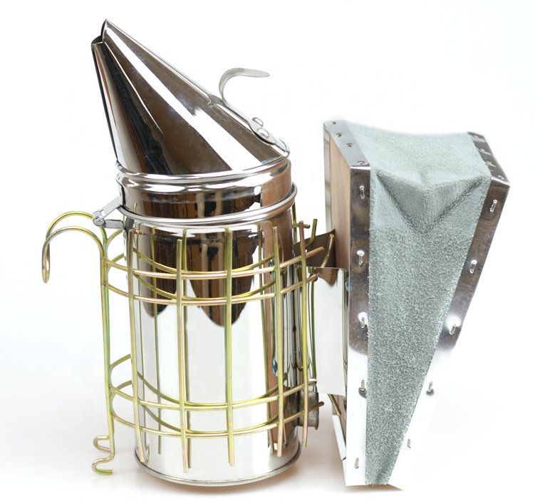Stainless Steel Bee Smoker with Heat Shield Beekeeping Equipment
